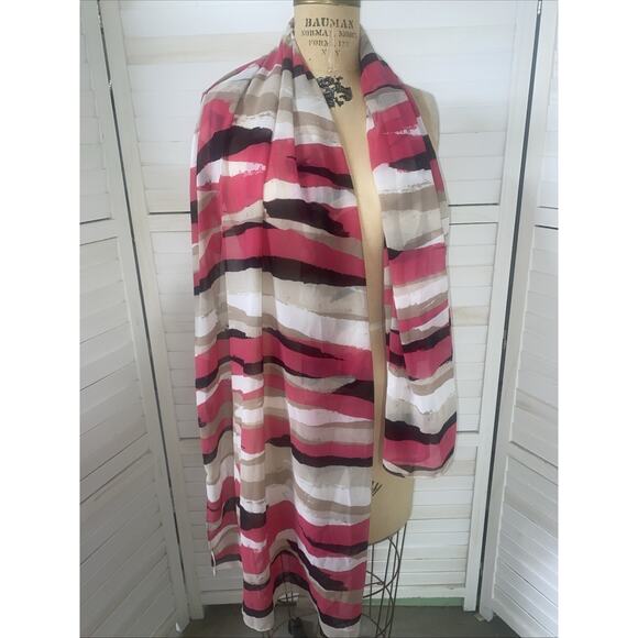 Calvin Klein Scarf Women Pink White Black Block Curves Wrap Sheer Rectangle - Picture 1 of 8